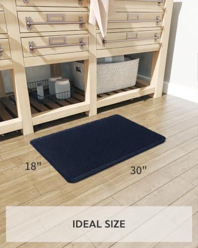 tchdio Waffle Bath Mat Rug, Super Absorbent Non Slip Bath Mats Ultra Soft Bathmat Machine Washable Bathroom Rugs with Tassels, Bath Rugs for Bathroom Floor Beside Tub, 18" x 30", Navy Blue