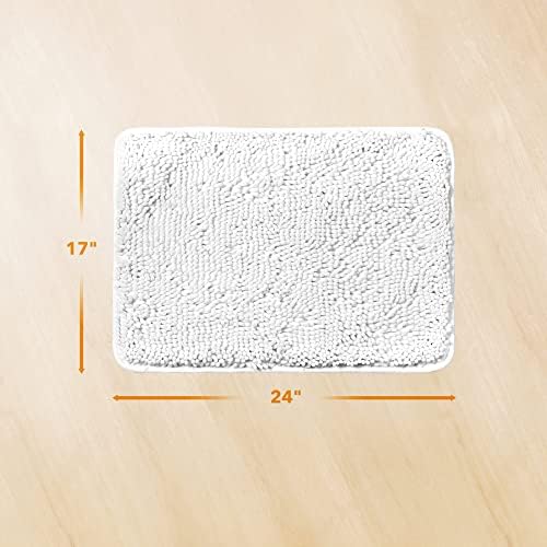 Yeaban Chenille White Bathroom Rug 17"x24", Non-Slip Rubber Backing