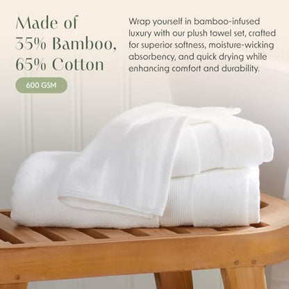 Springtree Home Luxury Bamboo Rayon Plush Bath Towel Set | 4-Pack | White