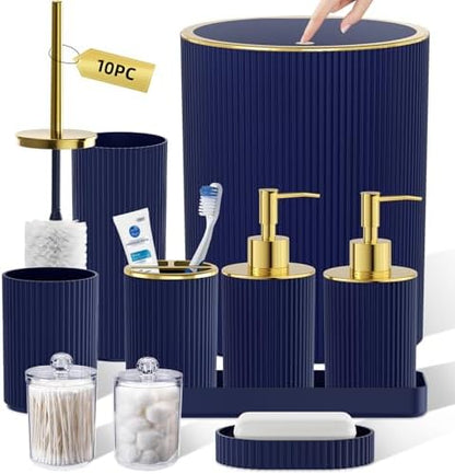 Navy Blue Bathroom Accessories Set, 10PC Bathroom Set