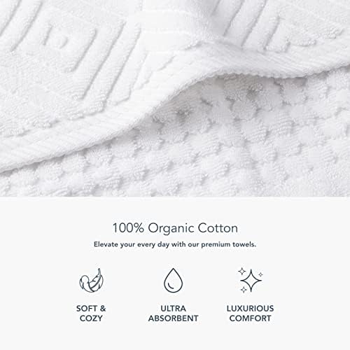 Texere 100% Organic Cotton Diamond Jacquard 700 GSM Luxury Bath Towel Sets - Ultra Soft and Absorbent Hotel and Spa Quality (Diamond, Bright White, 2 Bath Towels)