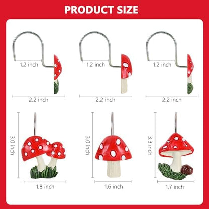 12-Piece Mushroom Shower Curtain Hooks for Bathroom