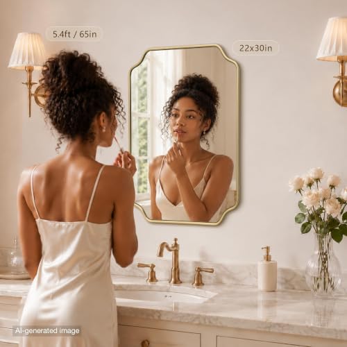 Besdomus Gold Modern Bathroom Mirror: 22"x30" Minimalist Vanity Wall Mirror