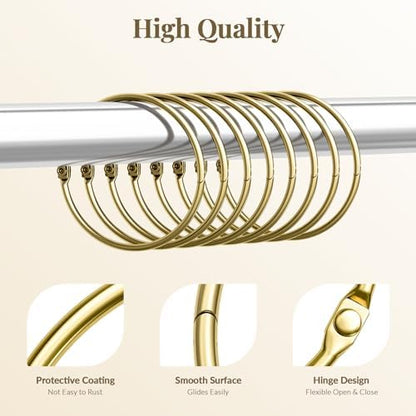 Bathway Shower Curtain Rings, Shower Curtain Hooks Rust Proof Shower Rings for Curtain, Glide Smoothly Metal Gold Shower Hooks for Shower Curtain and Rod, 12 Pcs Snap Joint Shower Curtain Clips