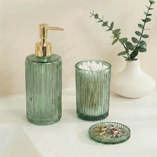 New Hensoar 3 Pcs Green Bathroom Accessories Set, Glass Bathroom Set