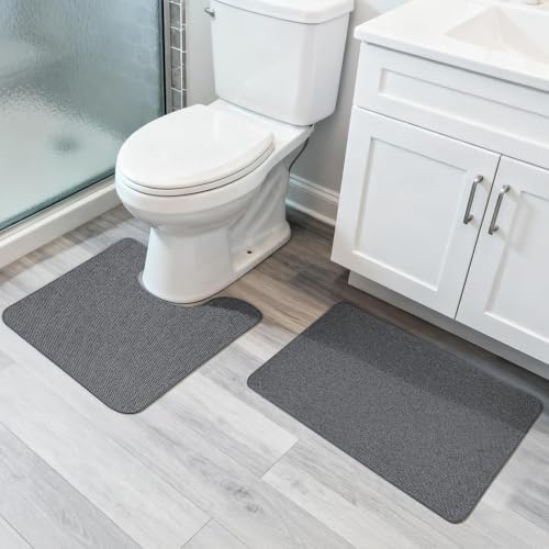 Bosap Bath Mat Set 2 Pieces,Ultra Thin Bathroom Rugs,Rubber Toilet Rugs
