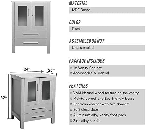 60" Double Sink Bathroom Vanity,Grey Bathroom Vanity with Double Side Vanity Cabinets & Removable 3 Drawer Storage Cabinet with Modern Vessel Sink,Mirror Not Included(029CH)