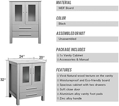 60" Double Sink Bathroom Vanity,Grey Bathroom Vanity with Double Side Vanity Cabinets & Removable 3 Drawer Storage Cabinet with Modern Vessel Sink,Mirror Not Included(029CH)
