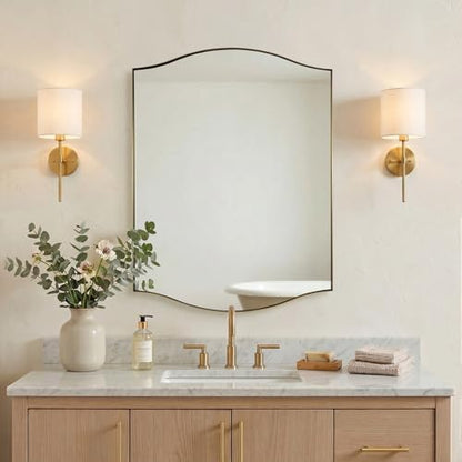 ANDY STAR Scalloped Bathroom Mirror，24"x32" Gold Rectangle Wall Mirror with Curved Edge Stainless Steel Metal Frame, Brass Vanity Wall-Mounted Mirror for Bathroom, Entryway