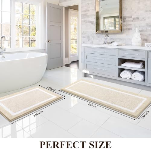 Pauwer Bathroom Rugs Sets 2 Piece, Non Slip Washable Bath Mat, Light Beige
