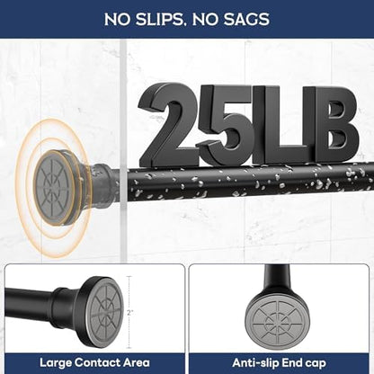 STARLATTA Adjustable Shower Curtain Rod 31-80 Inch, Never Rust Stainless Steel Black Tension Rod, 1" Heavy Duty No-Drill for Bathroom, Kitchen & Closet