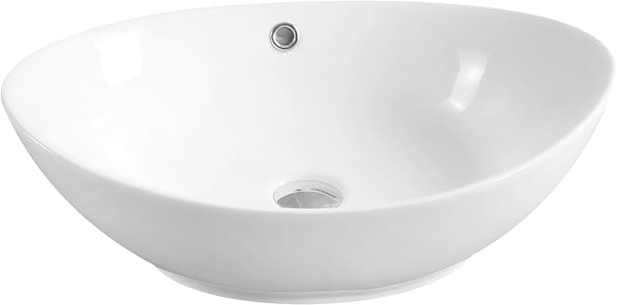 NUESTRA VIDA 23×15.2×7.7 inch Bathroom Vessel Sink, Modern Egg Shape Vanity Sink Above Counter Art Basin with Overflow, Oval Vessel Sink Bowl for Vanity Surface Mounted, Glossy White