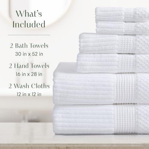 Springtree Home 100% Cotton Bath Towel Set | 6-Piece Set | Textured | White