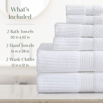 Springtree Home 100% Cotton Bath Towel Set | 6-Piece Set | Textured | White