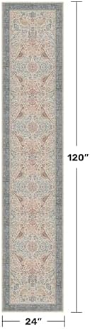Hazo Haus Soft Red Blue 2x10 Long Hallway Runner Rug, Boho Farmhouse Rug for Mudroom Kitchen and Bathroom, Non-Slip Low-Pile Washable Stain Resistant, Vintage Natural Botanical & Bird Pattern Décor