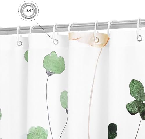 Gibelle Watercolor Floral Shower Curtain, Sage Green Beige Flower Shower Curtain for Bathroom, Modern Minimalist White Waterproof Fabric Shower Curtain Set 72x72 Inch (Pack of 2)