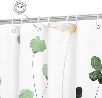 Gibelle Watercolor Floral Shower Curtain, Sage Green Beige Flower Shower Curtain for Bathroom, Modern Minimalist White Waterproof Fabric Shower Curtain Set 72x72 Inch (Pack of 2)