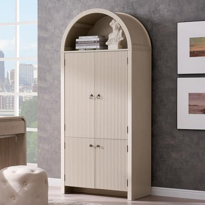 IFGET 71" Tall Arched Kitchen Pantry, Modern Fluted Storage Cabinet, Cream