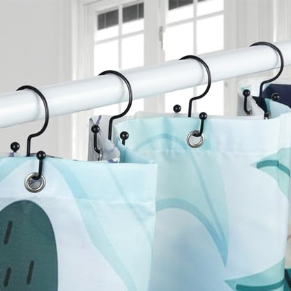 24 Pcs Shower Curtain Hooks, Goowin Shower Curtain Rings, Durable Black Shower Curtain Hooks Rust Proof, Shower Rings for Curtain, Double Glide Shower Hooks for Shower Curtain Rods, Black