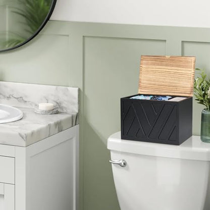 Jorkol Tampon Holder for Bathroom Decor, Feminine Product Organizer with Lid, Shark Week Tampon Storage, Wood Pad and Tampon Organizer for Toilet Organizer, Bathroom Accessories Box for Girl Stuff