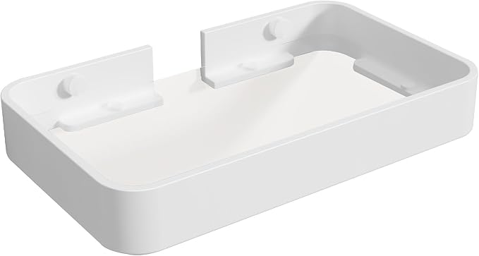 8-Inch Small Wall Shelf, Clear Tempered Glass with Matte White Aluminum Frame – Sleek Floating Bathroom Organizer