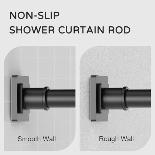 UIOSANRT Tension Shower Curtain Rod 31-68 Inches Non-Slip Shower Rod Tension Mounted No Drill Black Shower Curtain Rods Spring Tension Rod Adjustable Tension Curtain Rod for Windows Bathroom