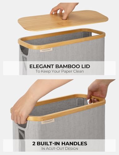 StorageWorks Toilet Paper Storage Basket with Bamboo Lid & Window