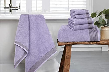 Belizzi Home 100% Cotton Ultra Soft 6 Pack Towel Set, Contains 2 Bath Towels 28x55 inchs, 2 Hand Towels 16x24 inchs & 2 Washcloths 12x12 inchs, Compact Lightweight & Highly Absorbant - Purple