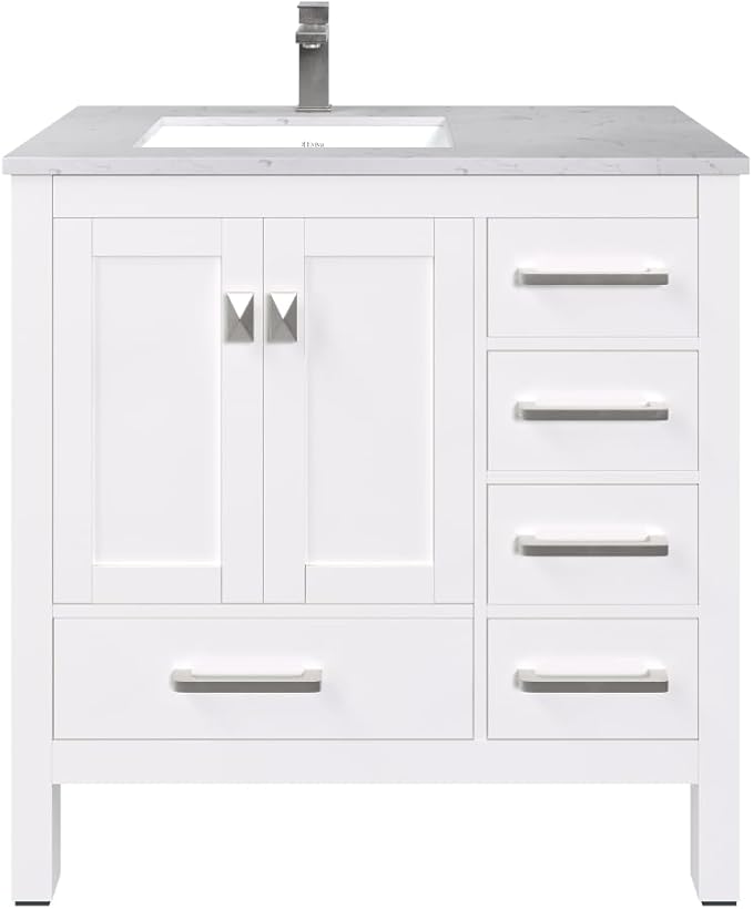 Eviva London 38 in. White Single Sink Bath Vanity with Carrara Quartz Top and Undermount Porcelain Sink