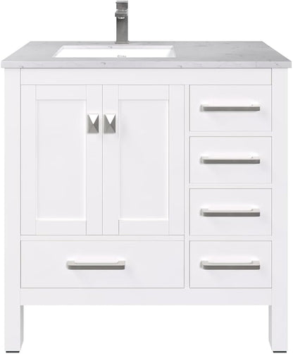 Eviva London 38 in. White Single Sink Bath Vanity with Carrara Quartz Top and Undermount Porcelain Sink
