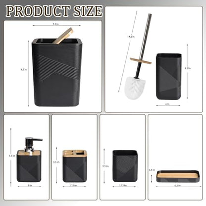 CERBIOR Bamboo Bathroom Accessories Set 6 Piece Square Spiral Set,Black