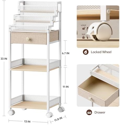 Plaviya Bathroom Storage and Organizer with Drawer, Makeup Cart 13in
