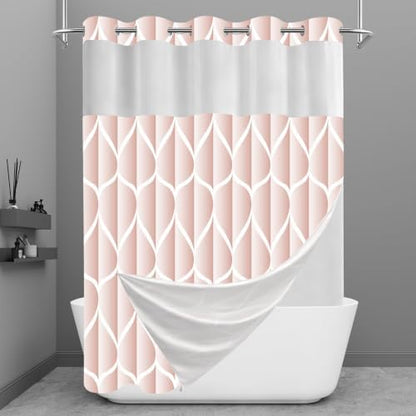 Yiatn No Hook Shower Curtain with Snap-in Liner, 71 x 74 Inch