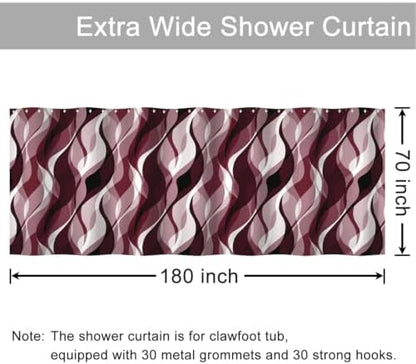 Burgundy Striped Clawfoot Tub Shower Curtain 180x70 inch 30 Hooks