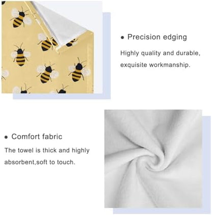Naanle Retro Little Bee Pattern Soft Set of 3 Towels, 1 Bath Towel+1 Hand Towel+1 Washcloth, Decorative for Bathroom, Hotel, Kitchen, Spa and Beach