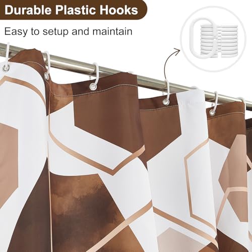 deFouliao Brown Modern Shower Curtain Geometric Grid Art Abstract Waterproof Bathroom Curtain for Bathtub Home Hotel Decor, Washable with Hooks, 60x72 Inch