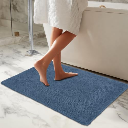 COTTON CRAFT Bath Rugs - 2 Pack Large 20x30 Plush Bath Mats - Azure Blue