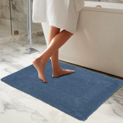 COTTON CRAFT Bath Rugs - 2 Pack Large 20x30 Plush Bath Mats - Azure Blue
