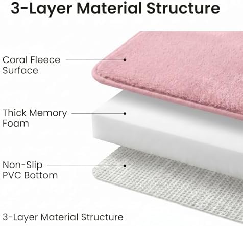 2 Piece Memory Foam Bath Mat Set, Extra Soft Absorbent Bathroom Rugs with U-Shaped Toilet Rug, Non-Slip Backing, Machine Washable, 24x16 + 20x20 U-Shaped, Pink