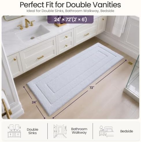 DEXI Bathroom Runner Rugs 72x24, Non-Slip and Absorbent Bath Mat, White