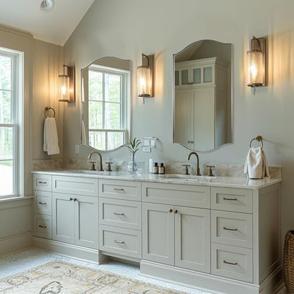 ANDY STAR Rectangle Scalloped Mirror, 24"x40" Brushed Nickel Bathroom Mirror in SUS304 Stainless Steel Metal Frame, Silver Vanity Mirror with Unique Arched Top Design