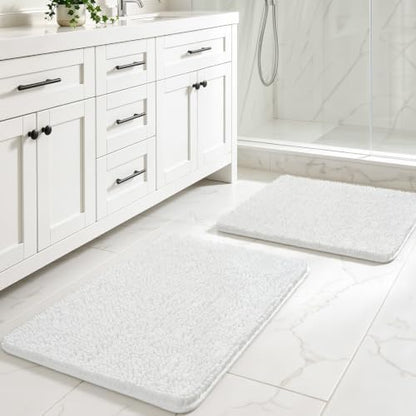 LOCHAS Bathroom Rug Shaggy Bath Mat 2 Piece, 24 x 17 Inch, White