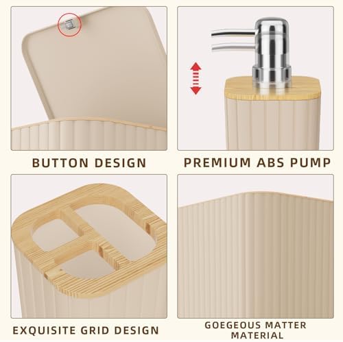 XLHOMO Bathroom Accessories Set - Elegant Beige Bathroom Set, 10PC Bathroom Accessory Set, Toilet Brush, Bathroom Trash Can