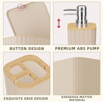 XLHOMO Bathroom Accessories Set - Elegant Beige Bathroom Set, 10PC Bathroom Accessory Set, Toilet Brush, Bathroom Trash Can