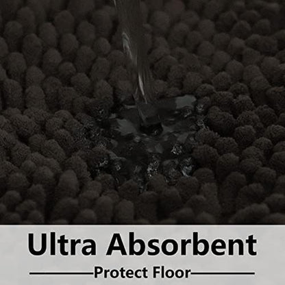 Bathroom Rugs Chenille 3-Piece Extra Soft and Absorbent Shag Bathroom Rugs, Machine Wash Mat, Strong PVC Non-Slip Underside, Plush Carpet Mats (Coffee)