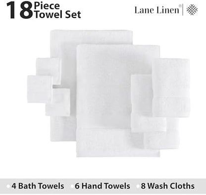 LANE LINEN Bath Towel Set 100% Cotton 18 Piece Soft Absorbent - White