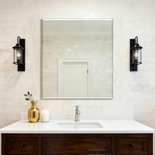 Frameless Wall Mirror 40” x 36“ Bathroom Mirror for Over Sink Beveled Edge