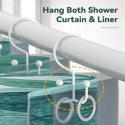 Goowin 24 Pcs Shower Hooks & Rings, Durable Rust Proof Double Glide Rings, Simple Hooks for Shower Curtain & Liner, White