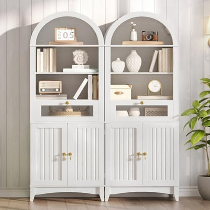 RALGEND 66" Tall Bathroom Cabinet Set of 2, Freestanding Cabinet with Doors & Shelves,Arched Cabinets for Bathroom, Living Room, Kitchen, Laundry, White