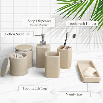 YMXYJM Bathroom Accessories Set, 6 Piece Soap Dispenser Set - Sand Beige